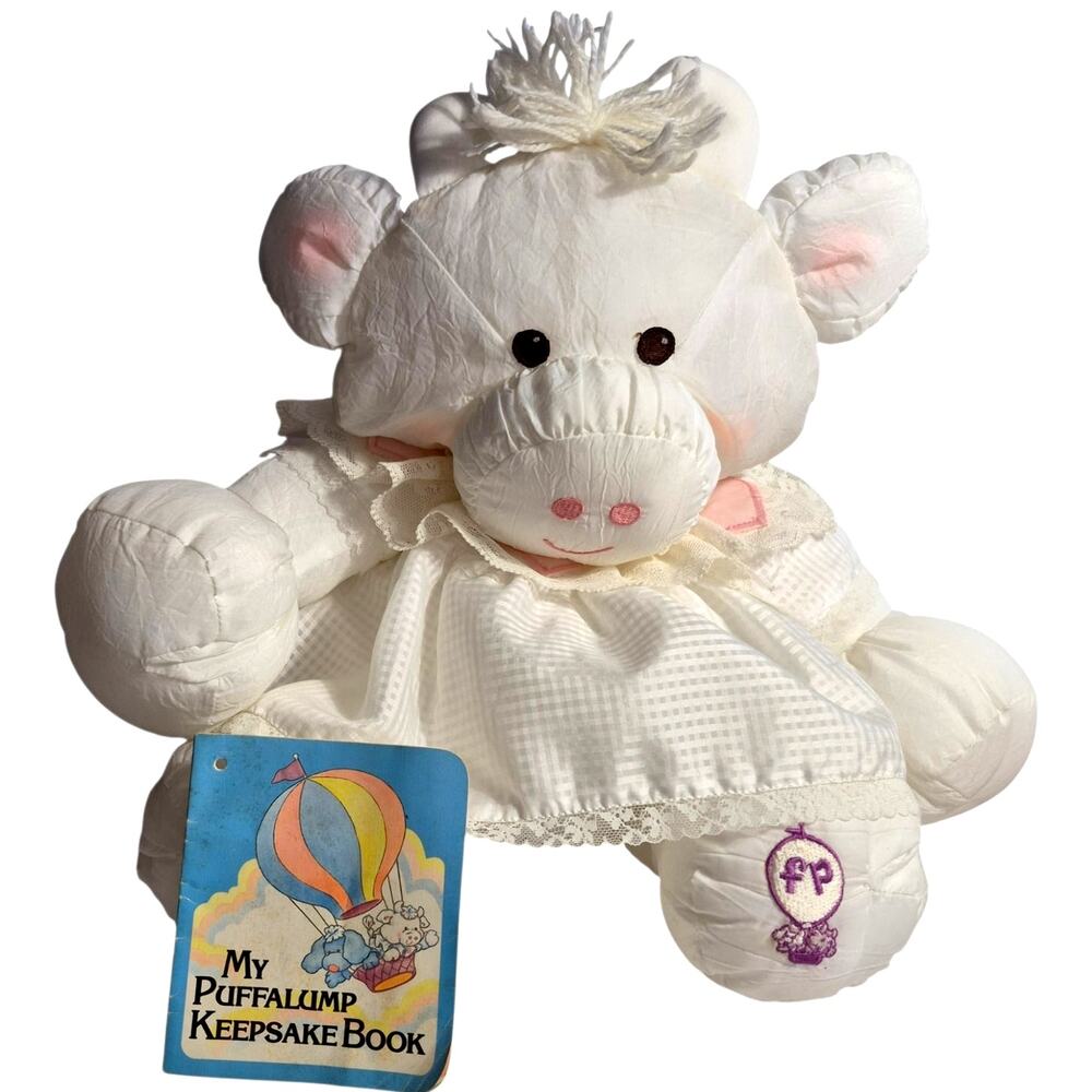 Vintage 1986 Fisher-Price Puffalump Cow with Original Dress and Book 17"